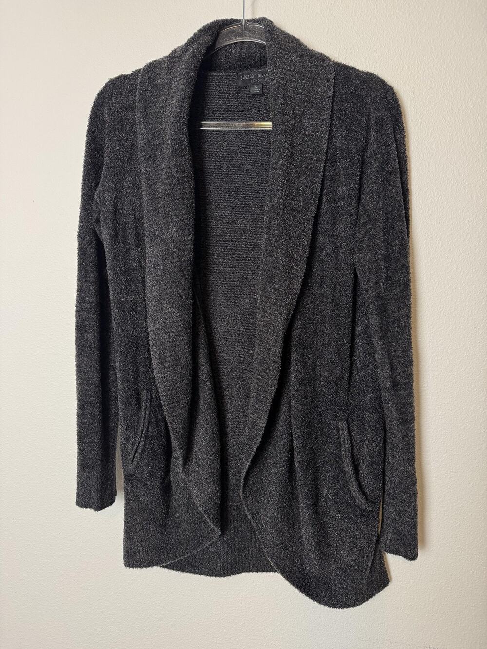 Barefoot Dreams Charcoal Cardigan Sweater Womens Medium Gray Open Front CozyChic